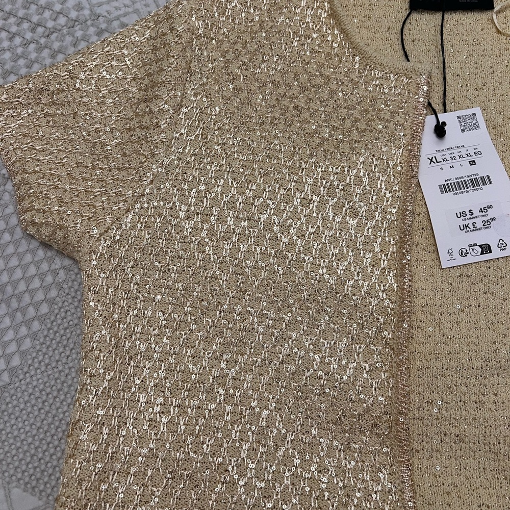 Zara Metallic Gold Short-Sleeve Open Cardigan size XL - Picture 4 of 7